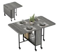 HOMCOM Tavolo da Pranzo Pieghevole 130x80x74 cm Grigio | Ribalta per 4-6 Persone, Tavolo da Cucina Salvaspazio Moderno, con Ripiano e 6 Ruote, in Metallo