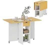 HOMCOM Tavolo Pieghevole 2-4 Posti con 2 Ribalte, Cassetto e Ripiani, Rovere