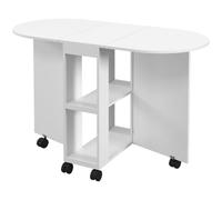 HOMCOM Tavolo da Pranzo Pieghevole per 2-4 Persone, 120x60x77 cm, Bianco | Tavolo Cucina a Ribalta Ovale, con 6 Ruote, Ripiani a 2 Livelli, 2 Ribalte, Salvaspazio, per Cucina Soggiorno Sala da Pranzo