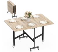HOMCOM Tavolo da Pranzo Pieghevole per 4-6 Persone, Rovere e Nero | Tavolo Cucina a Ribalta, Ruote a Freno, Scrivania Richiudibile, Struttura in Acciaio, per Soggiorno, 120x80x73 cm