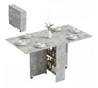 HOMCOM Tavolo da Pranzo Pieghevole per 6 Persone 140x75x74cm Grigio Cemento | Tavolo Cucina a Ribalta, Scrivania Richiudibile Salvaspazio, 2 Ripiani Aperti, Ruote a Freno, per Soggiorno Ufficio