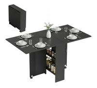 HOMCOM Tavolo da Pranzo Pieghevole per 6 Persone 140x75x74cm Nero | Tavolo Cucina a Ribalta, Scrivania Richiudibile Salvaspazio, 2 Ripiani Aperti, Ruote a Freno, per Soggiorno Ufficio