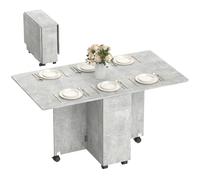 HOMCOM Tavolo da Pranzo Pieghevole per 6 Persone, Grigio Cemento | Tavolo Cucina a Ribalta, Ruote a Freno, Scrivania Richiudibile, 2 Cassetti, 2 Ante e Armadietto, per Soggiorno, 140x76x74A cm