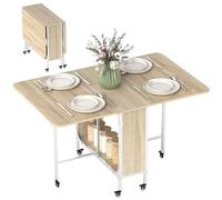 HOMCOM Tavolo da Pranzo Pieghevole, Tavolo a Ribalta per 4-6 Persone, Salvaspazio Moderno con Ripiano e 6 Ruote, in Metallo, 130x80x74 cm, Color Legno