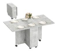 HOMCOM Tavolo da Pranzo Pieghevole, Tavolo Cucina a Ribalta con Ruote a Freno per 6 Persone, Scrivania Richiudibile con 2 Cassetti, 2 Ante e Armadietto, per Soggiorno, 140x76x74A cm, Grigio Cemento