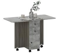 HOMCOM Tavolo da Pranzo Pieghevole, Tavolo Cucina a Ribalta con Ruote a Freno per 6 Persone, Scrivania Richiudibile con 2 Cassetti e Armadietto, per Soggiorno, 120x60x76.5 cm, Grigio Effetto Roccia