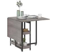 HOMCOM Tavolo da Pranzo Pieghevole, Tavolo Cucina a Ribalta con Ruote per 4 Persone, Scrivania Richiudibile Salvaspazio con 2 Ripiani Aperti, Ideale per Soggiorno, Ufficio, 133.4x80x75 cm, Grigio