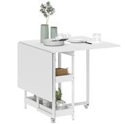 HOMCOM Tavolo da Pranzo Pieghevole, Tavolo Cucina a Ribalta con Ruote per 4 Persone, Scrivania Richiudibile Salvaspazio con 2 Ripiani Aperti, Ideale per Soggiorno, Ufficio, 133.4x80x75 cm, Bianco