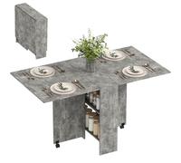 HOMCOM Tavolo da Pranzo Pieghevole, Tavolo Cucina a Ribalta per 6 Persone, Scrivania Richiudibile Salvaspazio con 2 Ripiani Aperti e Ruote a Freno, per Soggiorno, Ufficio, 140x75x74cm, Grigio Cemento