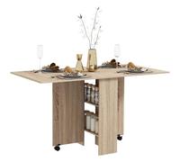 HOMCOM Tavolo da Pranzo Pieghevole, Tavolo Cucina a Ribalta per 6 Persone, Scrivania Richiudibile Salvaspazio con 2 Ripiani Aperti e Ruote a Freno, per Soggiorno, Ufficio, 140x75x74cm, Color Legno