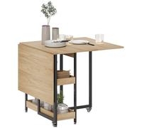 HOMCOM Tavolo da pranzo pieghevole, tavolo da cucina rettangolare pieghevole su rotelle per un massimo di 4 persone con scomparti aperti, per piccoli spazi, sala da pranzo, rovere