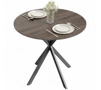 HOMCOM Tavolo da Pranzo Rotondo Ø80 cm per 2-4 Persone Marrone | Tavolo da Cucina, Piano Effetto Legno, Gambe a Croce in Acciaio, Tavolino da Soggiorno e Sala da Pranzo, Stile Industriale
