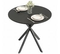 HOMCOM Tavolo da Pranzo Rotondo Ø80cm, per 2-4 Persone, Nero | Tavolo da Cucina, Piano Effetto Legno, Gambe a Croce in Acciaio, Tavolino da Soggiorno e Sala da Pranzo, Stile Industriale