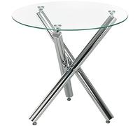 HOMCOM Tavolo da Pranzo Rotondo per 2-4 Persone in Vetro e Gambe in Acciaio, Ø80cmx74cm