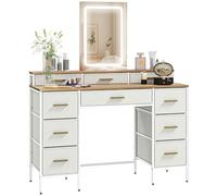 HOMCOM Tavolo da toilette con specchio e luci LED a 3 colori, tavolo da trucco con 10 cassetti in tessuto, gambe in acciaio, stile moderno, 118,5 x 39,5 x 140 cm, effetto legno naturale