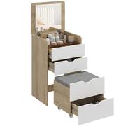 HOMCOM Tavolo da Trucco 3 in 1 con Specchio, Vano, Cassetti e Sgabello Bianco