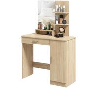 HOMCOM Tavolo da Trucco Acero con Armadietto, Cassetto, Ripiani e Specchio