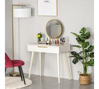 HOMCOM tavolo da trucco bianco in stile moderno 80x40x123 cm con 2 cassetti specchio rotondo Vanity