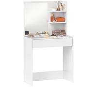 HOMCOM Tavolo da Trucco con Specchio, 3 Ripiani e Cassetto in Legno Bianco