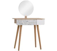 HOMCOM Tavolo da Trucco con specchio, ampio cassetto, gambe in legno, rovere e bianco, 70 x 39 x 120cm Aosom