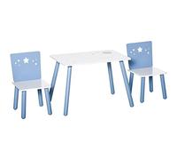 HOMCOM Tavolo e Sedie per Bambini 2-4 Anni Set 3 Pezzi Azzurro e Bianco