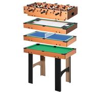 HOMCOM Tavolo Multigioco 4 in 1 con Calcio Balilla, Biliardo, Ping Pong e Hockey da Tavolo, Tavolo da Gioco con Accessori, in Legno MDF, 92x78x80cm, Legno Naturale e Nero