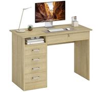 HOMCOM Tavolo per computer moderno con 5 cassetti, ampio piano, 1 scomparto aperto, cassetto con serratura, 110 x 50 x 76 cm, rovere