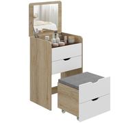 HOMCOM Tavolo per Trucco 3 in 1 con Specchio, Vano, Cassetti e Sgabello Bianco