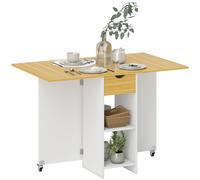 HOMCOM Tavolo Pieghevole 2-4 Posti con 2 Ribalte, Cassetto e Ripiani, Rovere