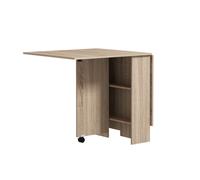 HOMCOM Tavolo Pieghevole con 2 Ribalte per 6 Persone con Ripiani e Rotelle Integrate, Legno Naturale