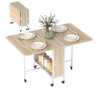 HOMCOM Tavolo Pieghevole con 6 Ruote e Mensola Stile Industriale Legno e Metallo