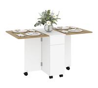 HOMCOM Tavolo da Pranzo Pieghevole per 6 Persone, Bianco e Naturale | Tavolo Cucina a Ribalta, Ruote a Freno, Scrivania Richiudibile, 2 Cassetti, 2 Ante e Armadietto, per Soggiorno, 140x76x74A cm