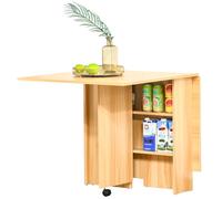 HOMCOM Tavolo Pieghevole con Ruote, Tavolo da Pranzo di Design, Richiudibile Salvaspazio, Design Moderno, con Ruote, Ripiani Portaoggetti, 140 × 80 × 74cm, Legno