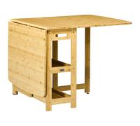 HOMCOM Tavolo Pieghevole da Pranzo con due lati pieghevoli, due ripiani, piedini regolabili, Bambù, 149,5 x 80 x 73,5 cm