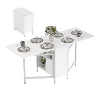 HOMCOM Tavolo pieghevole da pranzo, tavolo da cucina pieghevole, con ali pieghevoli, 4 scomparti, 3 forme, fino a 4 persone, per soggiorno, spazio piccolo, 169 x 60 x 75 cm, bianco