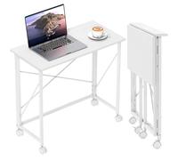 HOMCOM Tavolo pieghevole da ufficio 80 x 40 cm bureau sur roulette in stile moderno pour domicile, chambre, animali domestici, bianco