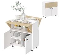 HOMCOM Tavolo pieghevole su ruote, tavolo da cucina per 4 persone con 2 ripiani pieghevoli, ripiano e armadio, per piccoli spazi, sala da pranzo, 70 x 83 x 75 cm, bianco