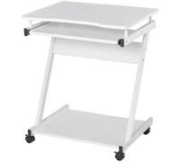 HOMCOM Tavolo Porta PC Classico e Salvaspazio, Piano Tastiera a Scomparsa, 4 Ruote e Ripiano Inferiore Bianco 60x48x73cm