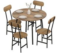 HOMCOM Set Tavolo e Sedie Sala da Pranzo 5 Pezzi, Set da Pranzo per 4 Persone Industriale con Tavolo Cucina Rotondo Effetto Legno e 4 Sedie Salvaspazio, Gambe Metallo, per Soggiorno Cucina Color Legno