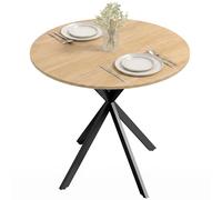 HOMCOM Tavolo da Pranzo Rotondo Ø80 cm, Tavolo da Cucina per 2-4 Persone con Piano Effetto Legno e Gambe a Croce in Acciaio, Tavolino da Soggiorno e Sala da Pranzo, Stile Industriale, Rovere