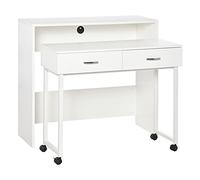 HOMCOM Tavolo Scrivania Salvaspazio per Camera e Ufficio, Scrivania con Cassetti e Ruote, Postazione di Lavoro Doppia o Singola, 100x36x88cm, Bianco