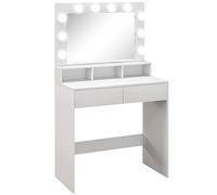 HOMCOM Tavolo Toeletta da Trucco con Specchio e 10 Luci LED Regolabili a 3 Colori, Postazione Trucco con 2 Cassetti e 3 Scomparti, per Camera da Letto, 80x40x135 cm, Bianco