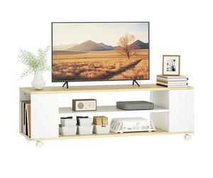 HOMCOM Tavolo TV galleggiante moderno con 2 ripiani per TV fino a 55" per camera da letto 120x40x38,5 cm Bianco