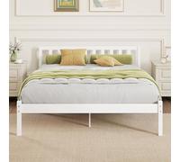 HOMCOM Telaio letto in legno massiccio 140 x 190 cm letto singolo con testa integrata e rete a doghe solida per bambini adulti bianco