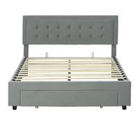 HOMCOM Telaio Letto Matrimoniale 140x200 Rete Cassetto Testa Velluto Grigio