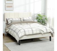 HOMCOM Telaio per letto matrimoniale, 140 x 190 cm, letto matrimoniale matrimoniale, telaio in metallo, testa regolabile, con rete, ripostiglio, montaggio semplice, crema