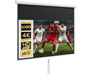 HOMCOM Telo Proiettore da 80 Pollici 4K HD Formato 16:9, Altezza Regolabile Manuale, Schermo Proiettore, Grandangolo di 160 Gradi, Telo Videoproiettore per Casa, Home, Cinema, Ufficio, Esterno, Bianco