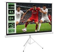 HOMCOM Telo Proiettore 84 Pollici Formato 16:9 con Treppiede Regolabile di Supporto, Schermo di Proiezione in Plastica e Metallo, 200x8x118 cm, Bianco