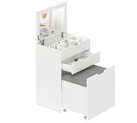 HOMCOM Toeletta da Camera con Specchiera e Sgabello Abbinato Legno Bianco