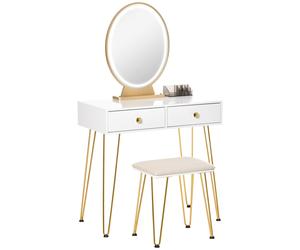 HOMCOM Toeletta Moderna con Sgabello e Specchio Luci a LED Interruttore Touch